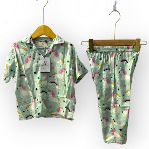 Andin Fashion | Setelan piyama unicorn tosca | set baju tidur anak-anak | piyama unicorn lengan pendek celana panjang | stelan rayon prmium adem | setelan baju anak-anak realpict | setelan piyama panjang pendek