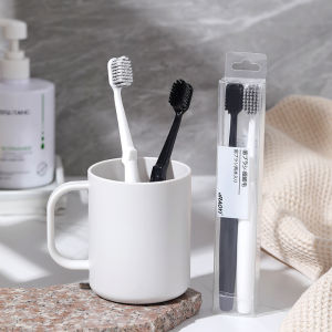 Sofia Black White Spiral Couple Toothbrushes Soft Bristles Wide Head 2 Pcs Set Home Use Anti-Carrot Tongue Cleaning Toothbrush