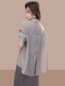 Lightweight Silk Sun Protection Shirt Coat Womens New 2025 Back Split Shirt Summer National Style Button Long Sleeve Top
