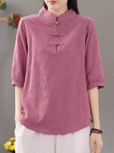 HUAXUNRAN | Cotton Linen Loose Summer Top for Middle-aged Women