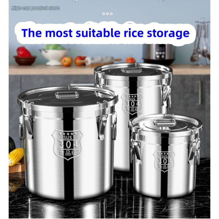 304 Stainless Food Storage Rice Dispenser Metal Bucket Large Capacity