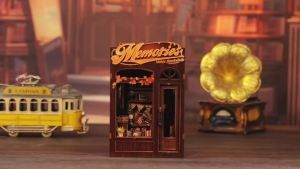 CUTEBEE DIY Book Nook Kit Miniature Wooden Dollhouse with Light Bookshelf Insert Decoration for Gifts Memories Music Bookshop