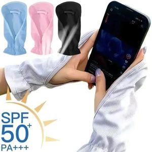 Ice Silk Anti-UV Gloves Summer Breathable Thin Stretch Fabric Fingerless Gloves Outdoor Sports Cycling Quick Dry Sun Protection Cuffs Sleeves