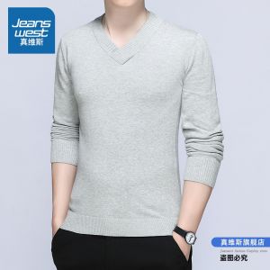 เสื้อสเวตเตอร์คอวีผู้ชาย Jeanswest ทรงหลวม แขนยาว ผ้าฝ้ายแท้ หนา อบอุ่น สำหรับฤดูใบไม้ร่วงและฤดูหนาว เสื้อชั้นใน