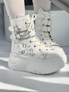 Gothic Rebel High Tops Thick Bottom Shoes Night Cat Hero Rivet Lolita Steampunk Sweet Style round Toe Children Youth Women