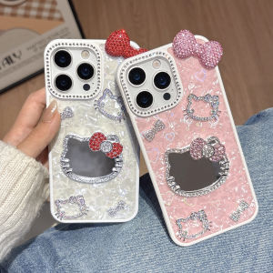 Sanrio | Luxury Diamond Hello Kitty Makeup Mirror Phone Case For iPhone 11 12 13 14 15 16 17 Pro Max Plus Glitter Shockproof Phone Cover