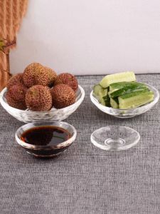 จานใสคริสตัลขนาดเล็กสำหรับใส่เครื่องปรุงรส จานใสคริสตัลสำหรับใส่ขนมจานกลมทำจากแก้ว เครื่องประดับตกแต่งบ้านสไตล์จีน