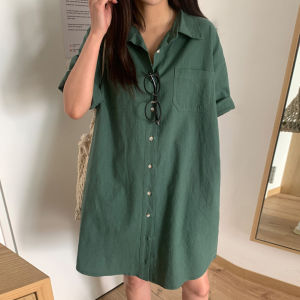 ชุดเดรสคอโปโลทรงหลวมสไตล์เกาหลีสีสันสดใสสำหรับฤดูร้อน ชุดเดรสแขนสั้นทรงตรงสำหรับผู้หญิงไซส์ใหญ่