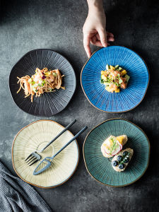 Elegantly Vintage Ceramic Dinner Plate for Western Cuisine Steak Pasta Sushi Casual Serving Plate Ceramic Handmade Kitchen Dishwasher Safe