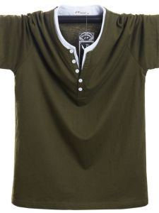 Loose Fit Double Collar Oversize Short Sleeve T-Shirt Pure Cotton Half Sleeve Mens Summer Fashion Casual Wear V-Neck Tee