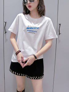 Womens Short Sleeve T-Shirt Pure Cotton Loose Black Top Summer Fashion Design Sense Mini Trendy Ins Style round Neck Print