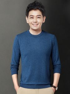 ROMON | Loose Casual Round Neck Knitted Sweater For Men Romon Brand Pure Color Base Layer Shirt Fashionable Business Casual Style