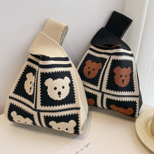 JENL Cartoon Wrist Handbag for Women Aesthetic Crochet Knit Tote Bag for Women Small Woven Shoulder Bag