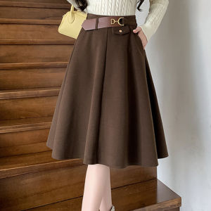 Womens Woolen Mini Skirt A-Line Midi Pleated High Waist Korean Style Spring Autumn Winter Fashion Trend Office Commute Skirt