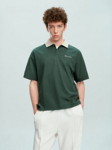 Champion | Stand Collar Patchwork Pure Cotton Buttoned Polo Shirt