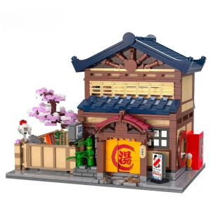 Traditional Japanese Yuzawa Bathhouse House Buildings Sets City Apartment  Architecture Modular Buildings Blocks (1249 PCS)