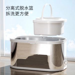 Stainless Steel Automatic Wet Mop No Hand Wash Rotating Mopping Bucket Drying Dehydration Cloth for Home Use Double Drive Manual Power
