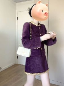 CHANGTONG | French Style Short Coat And Skirt Set Purple Color Classy And Elegant Two Piece Suit Cotton Material Long Sleeve Round Collar