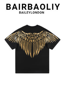 Luxury Brand Gold Printing Large Wings Shiny Short Sleeve T Shirt