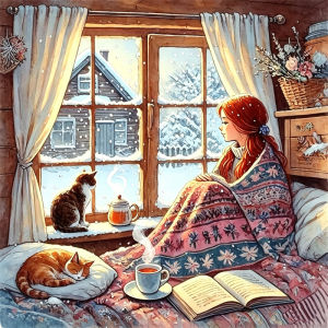HUACAN Winter Snow Diamond Mosaic Woman Girl Portrait Handicrafts Diamond Painting Coffee Cup Cat Wall Decor Rhinestones
