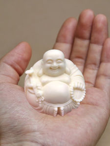 Mini White Faux Ivory Laughing Buddha Statue Happy Maitreya Figurine Home Office Car Feng Shui Decor Lucky Gift
