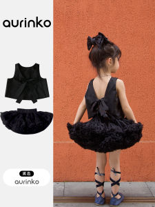 Black Tulle Skirt Set for Girls Baby Girl Summer Outfit Cotton Korean Style Pure Color Aesthetic Half-length Skirt for Kids