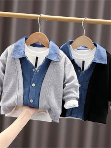 Fall New Denim Jacket Children Boy Versatile K-style Loose Western Style Casual Jacket Cardigan Fake 2 Pieces