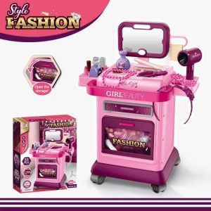 Beauty Fashion Trolley Playset with Makeup & Hair Salon Accessories Light and Music for Kids