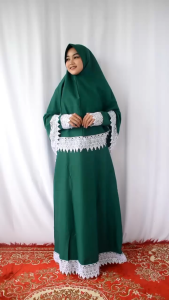 Best Seller -Soffina Gamis syari ibu-ibu jumbo set hijab terbaru lebaran 2025 mewah elegan bahan Crinkle Airflow Premium Aplikasi Renda Kekinian