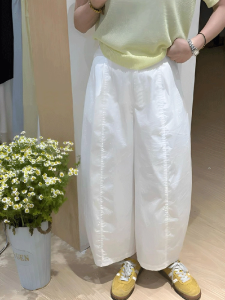 White Wide Leg Casual Pants Womens Summer New Small Size Thin High Waist Balloon Pants Nine Points Pants Korean Style Straight Tube Pants