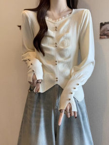 WANGGONGZHU | Elegant Short Knitwear Womens Square Collar Fashion Design Spring New Style Slim Fit Korean Version Commute Style Princess