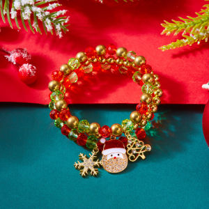 3 Pcs Christmas Colorful Crystal Beaded Bracelet Set Crystal Zircon Santa Claus Snowflake Xmas Tree Bangle Party Jewelry Gift