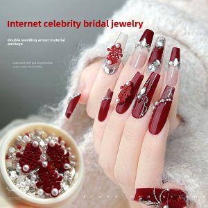 Wedding Nail Art Decorations Red Pearl Nail Stickers Bride Festive Chinese Style Couple Matching Manicure Tools Beauty Supplies