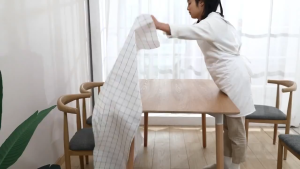 PVC Minimalist White Grid Table Cover Oil Proof Waterproof Foldable Reusable Dining Table Cloth