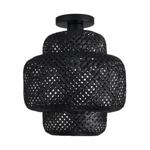 JOYINLED Bamboo Woven Ceiling Light Black Beige Semi Flush Mount Lamp Shade Chinese Restaurant Zen Tea Room Homestay Inn Bedroom