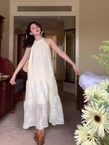 Sleeveless Halter-neck White Summer Dress