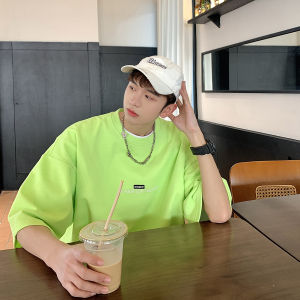 Avocado Green Cotton Mens T-shirt Colorful Short Sleeve Summer American Style Half Sleeve Dopaamine OOTD Fashion Trendy Tee