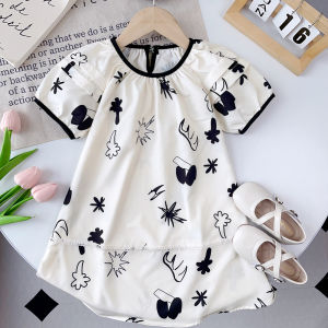 Gấu Lãnh Đạo thời trang mới Đen mùa hè váy hoa Trẻ Em Cô Gái Giản Dị Dresses Trẻ Em Của Quần Áo Đảng Công Chúa In Trẻ Em Quần Áo