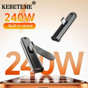 KEBETEME 2in1 Type C Phone Charging Bracket Adapter 240W Fast Charging USB C to Type C Fast Charging Data Cable Bracket Adapter With foldable Holder For Phone