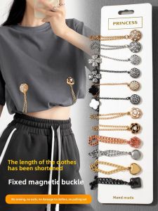 Magnetic Button Shortened No-Sew Metal Chain Fixed Buckle Elastic Waist Adjustment Tool for T-Shirts Home Sewing DIY Accessories