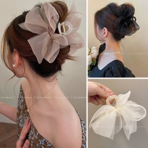Fashion Fairy Mesh Bow Big Hair Claw Clips for Girls Summer Flower Plate Hair Clamps for Women Fashion Simple Hair Pins Head Accessories