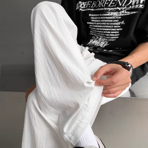 Mens Cotton Linen Summer New Loose Drapey Sport Casual Pants Khaki Color Pure Cotton Linen Thin Wide Leg Pants