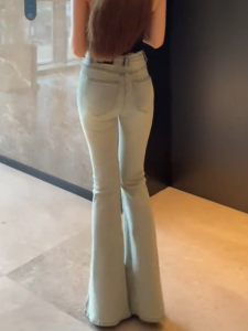 MANMI | Quần Jeans Xòe Dáng Cao Thun Ôm Phong Cách Mùa Hè Nữ Màu Xanh Nhạt