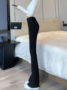 High Waist Flared Pants Womens Thickened Fleece Lined Casual Long Trousers Korean Style Commute Fashion Micro Flare Pants