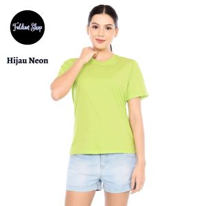 Kaos Polos Wanita Oneck Lengan Pendek Bahan Katun Combed 30s Warna Hijau Neon