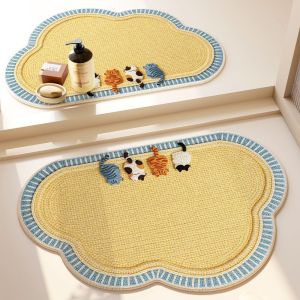 VIKAMA Korean Plaid Text Door Mat Anti-Slip Absorbent Cute Floor Rug For Bathroom Entryway Bedroom Indoor Home Decor