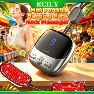 ECILY Mini Portable Hanging Neck Massager With Heat Electric EMS TENS Pulse Hot Compress Smart Cervical Spine Massager Shoulder
