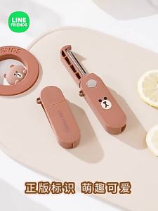 แท้ 100% ชุดเครื่องครัว Line Friends รูปผลไม้ พับได้ หมุนได้ สแตนเลส สีน้ำตาล ของขวัญวันเกิด LFB361