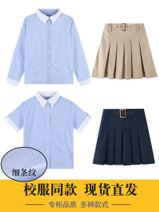 Áo Sơ Mi Cotton Sọc Thường Ngày Cho Bé Gái Tay Ngắn Trung Kích Thước Lớn Màu Xanh Dài Tay Đồng Phục Áo Sơ Mi