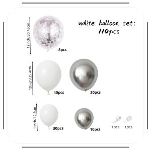 110Pcs Wedding White and Silver Balloon Garland Set 25.4cm Birthday Party Wedding Decoration Supplies Graduation Ceremony Party Decoration Balloons